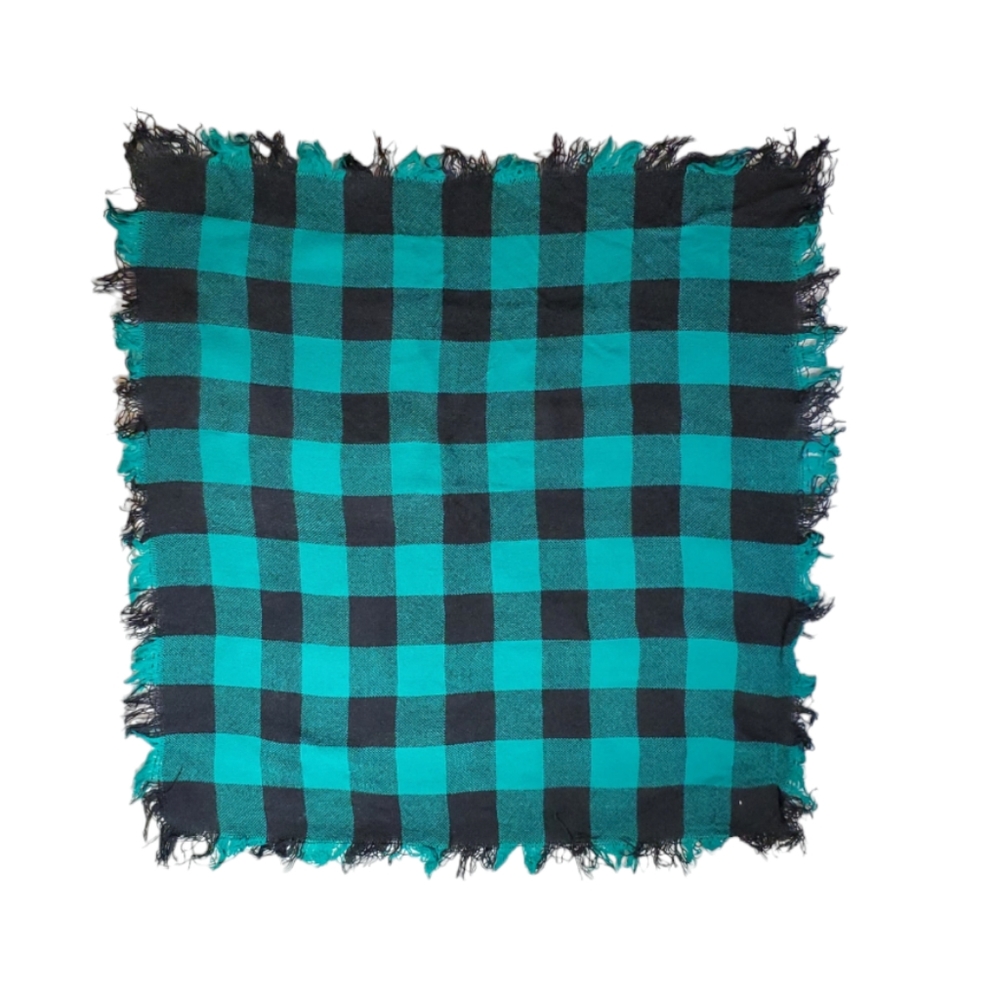 Green and Black Square Plaid Fringed Scarf